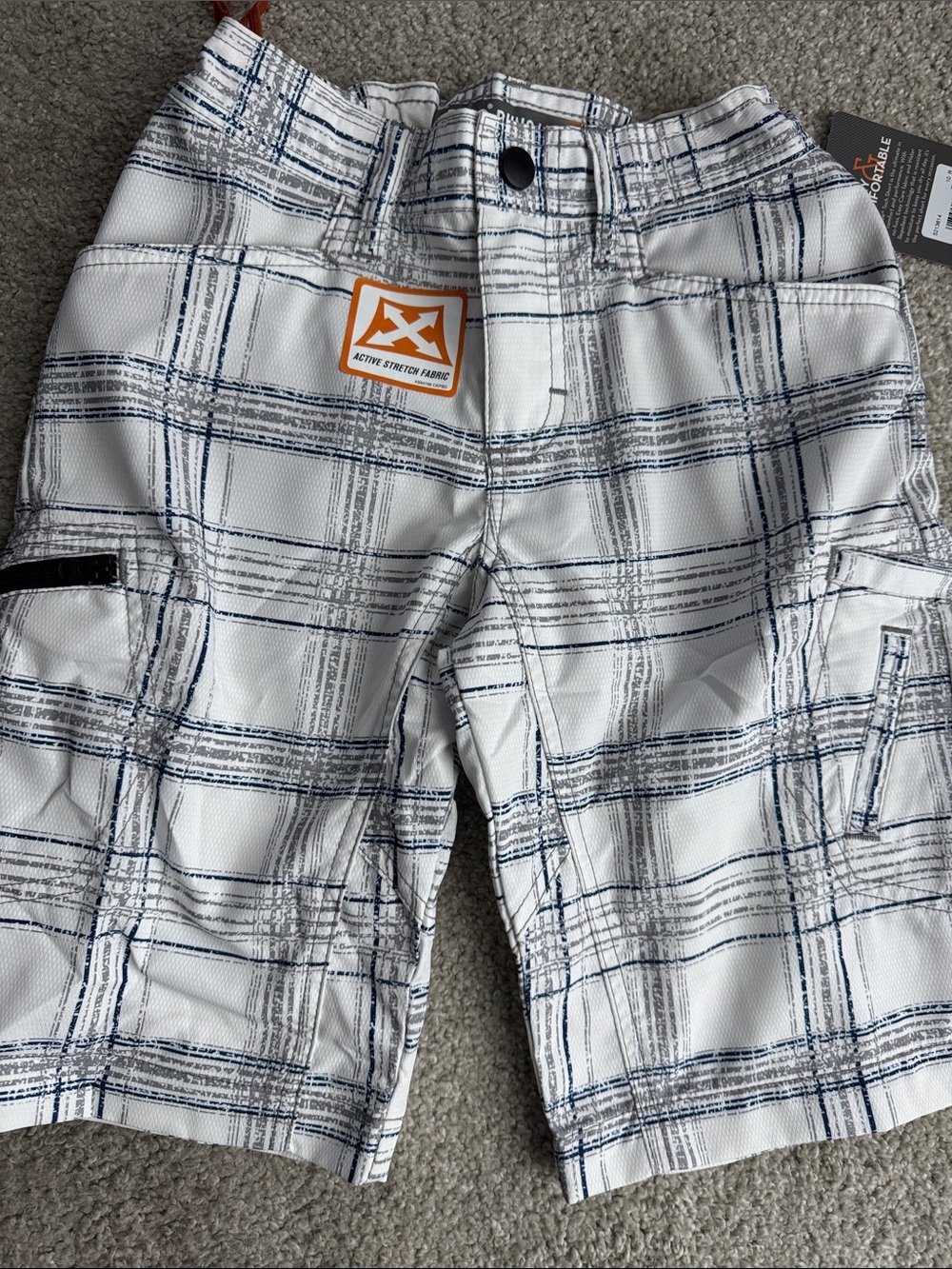 Lee White Plaid Cargo Shorts with Navy Lines